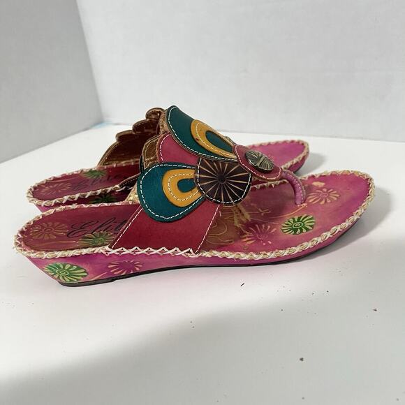 Elite Corkys Colorful Wedge Sandals Women’s 9 Leather Painted Navajo Pink Green - Picture 7 of 14